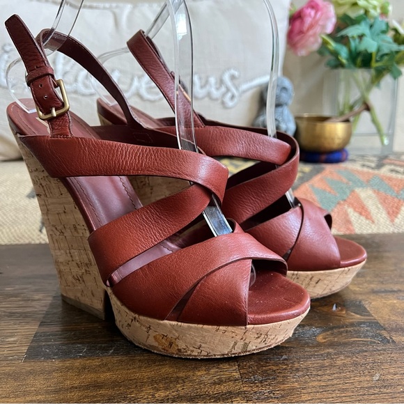 Yves Saint Laurent Deauville Taurillon Brown Leather Cork Platform Wedges 39 - Picture 4 of 17